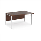 Office desk with wave wood-effect top and white metal legs on a white background