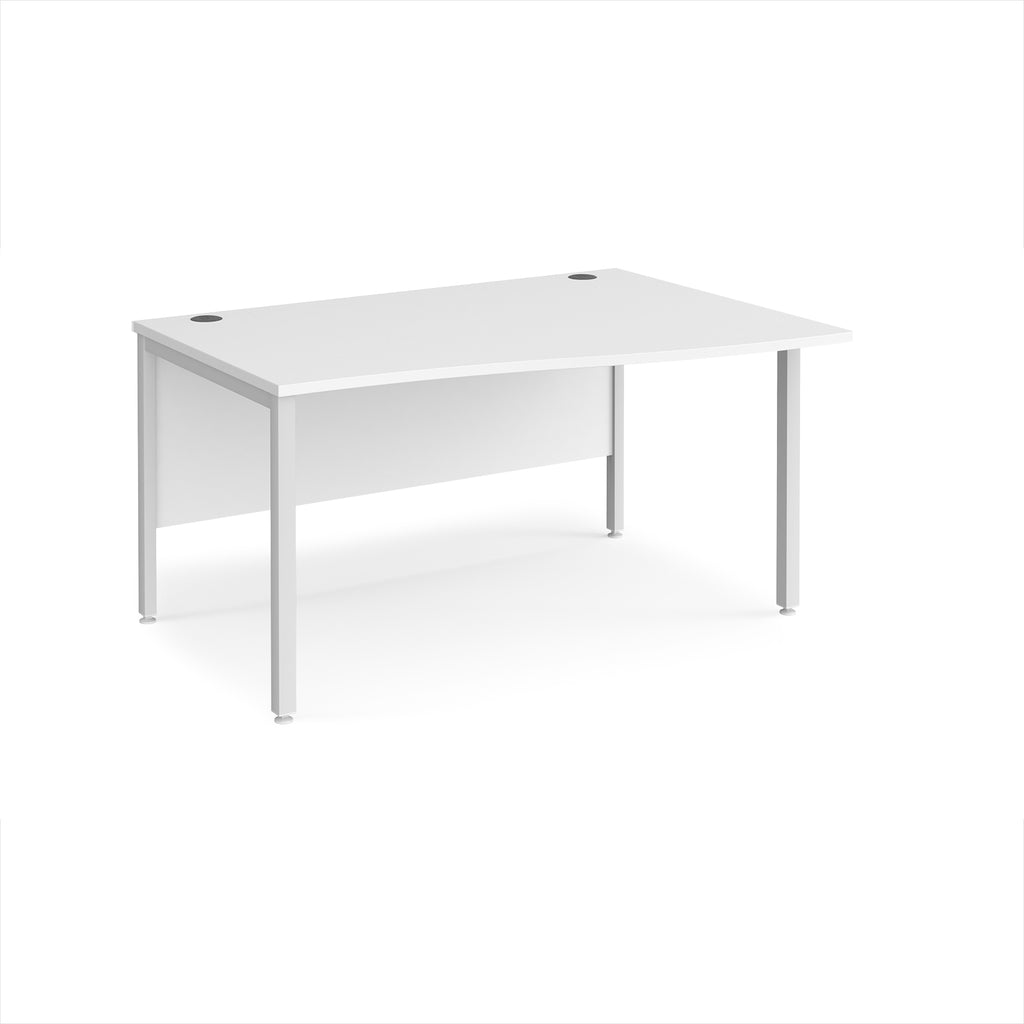 White office desk with wave top and metal legs on a white background