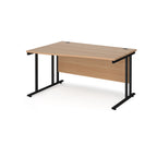 Wave desk with wood-effect top and black metal legs on a white background