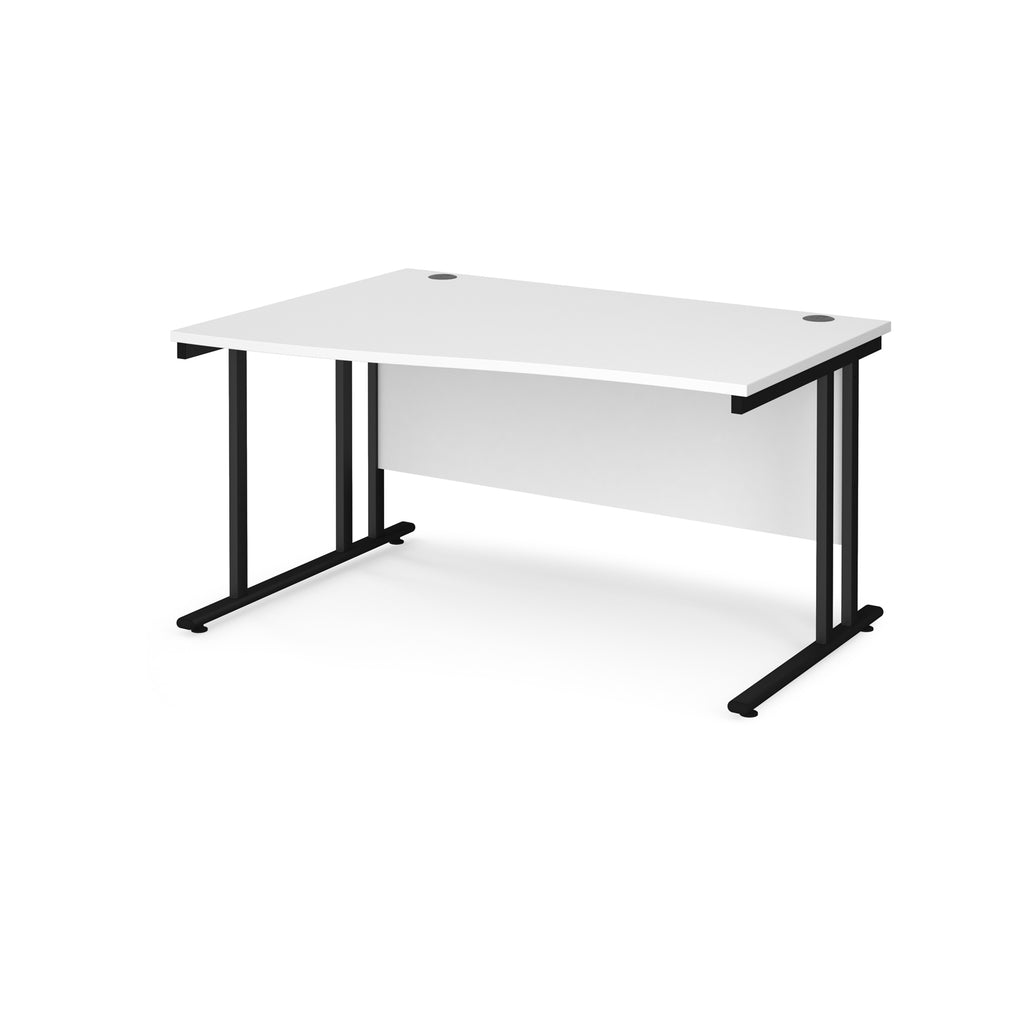 Wave desk with white top and black metal legs on a white background