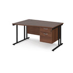 Wave desk with wood-effect top and matching pedestal with black frame on a white background