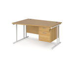 Wave desk with wood-effect top and matching pedestal with white frame on a white background