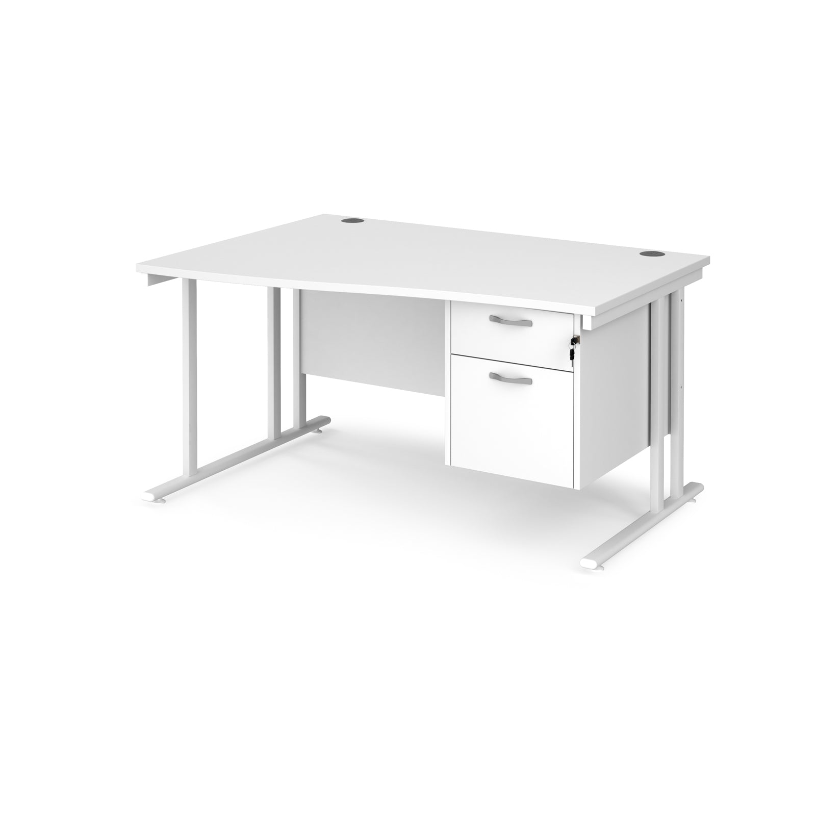 White wave desk with pedestal and metal frame on a white background