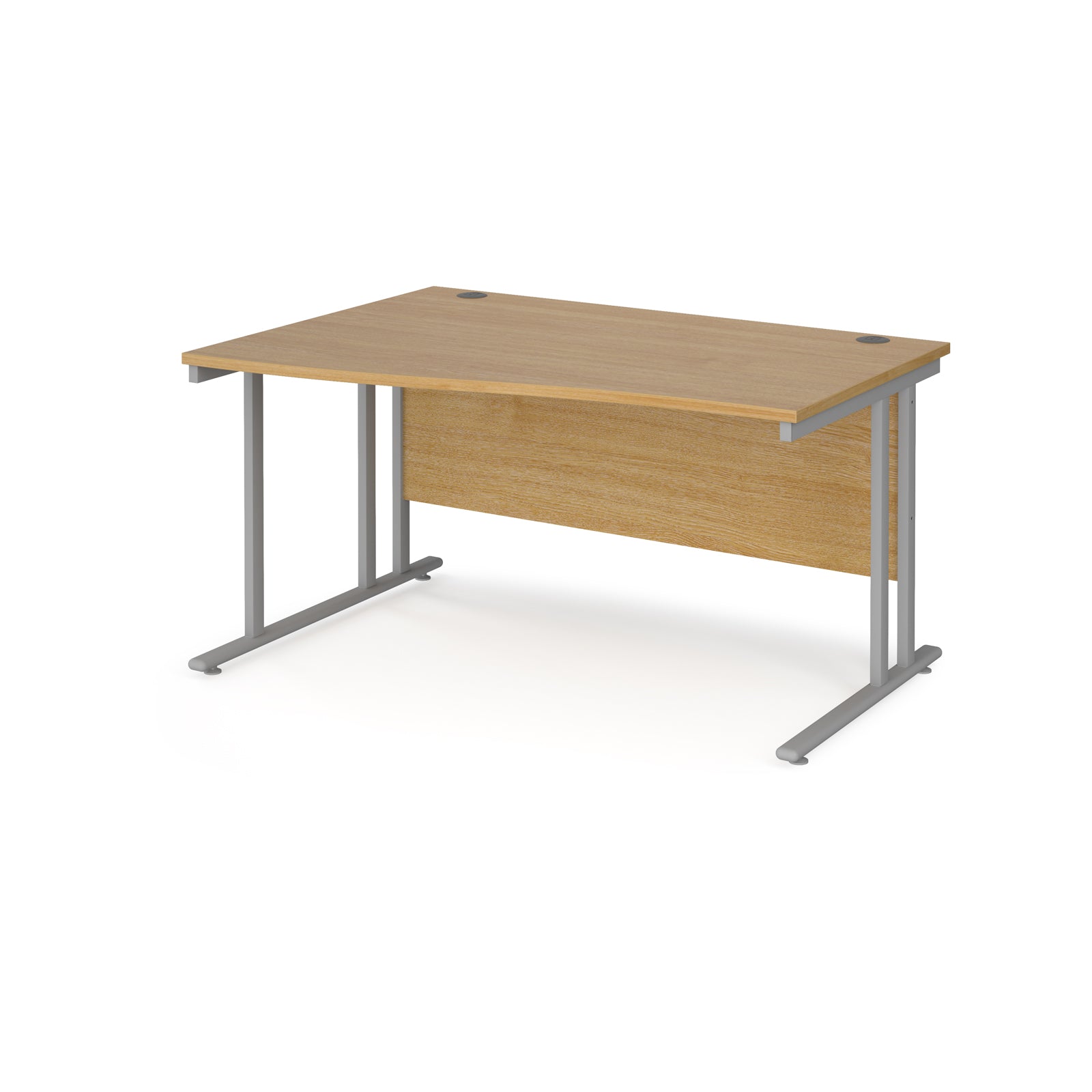 Wave desk with wood-effect top and silver metal legs on a white background