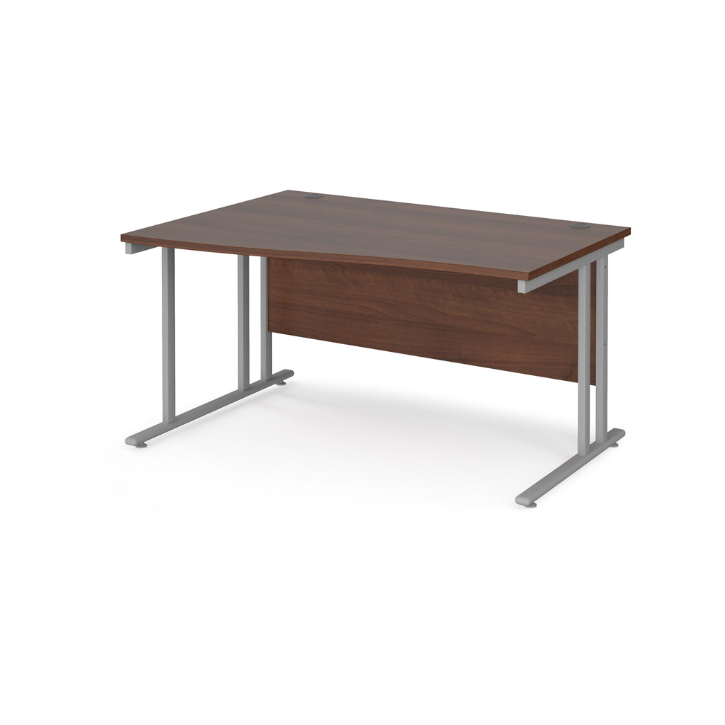 Wave desk with wood-effect top and silver metal legs on a white background