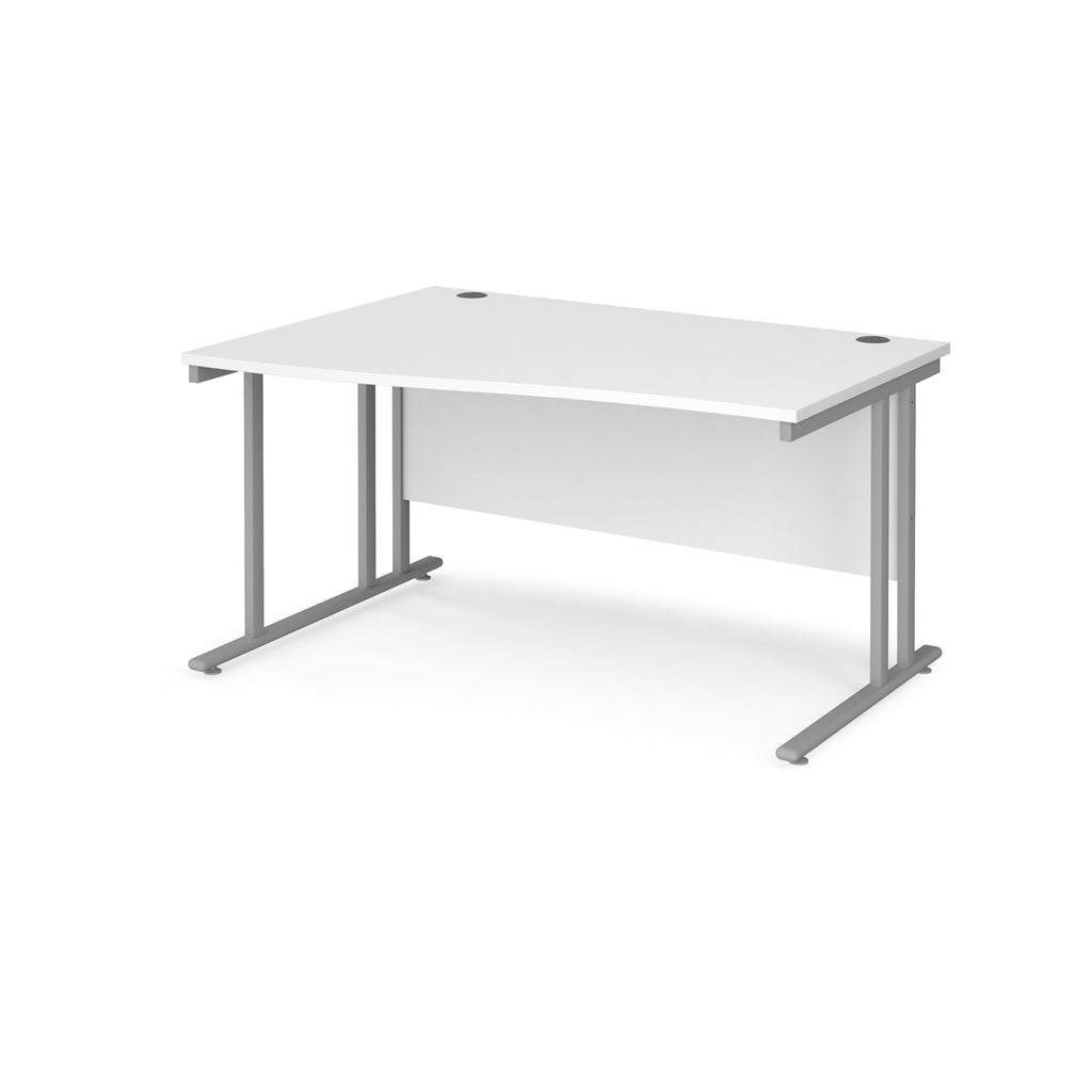 Wave desk with top and silver metal legs on a white background