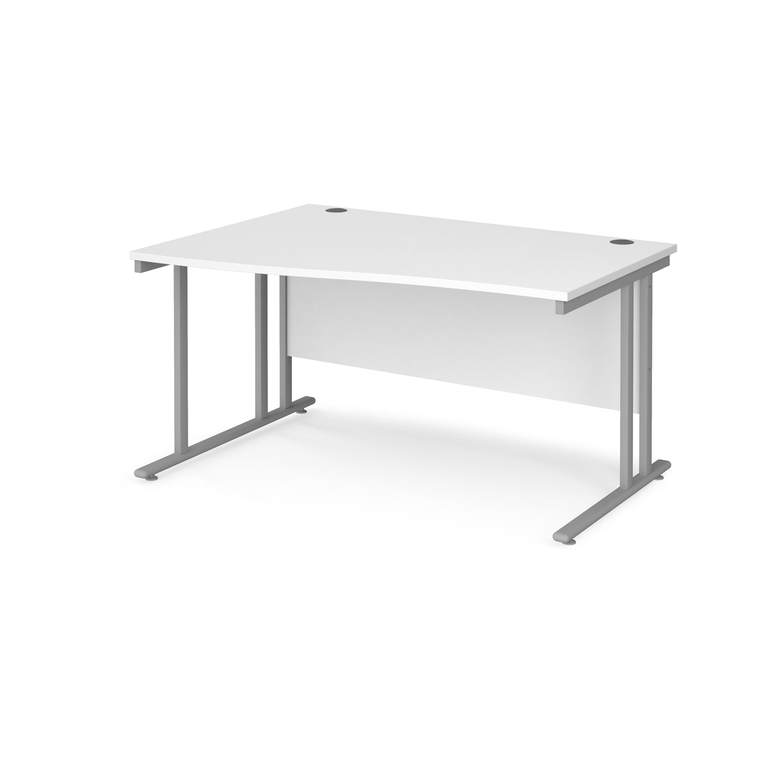 Wave desk with top and silver metal legs on a white background