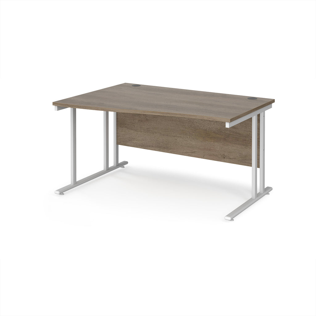 Wave desk with wood-effect top and white metal legs on a white background