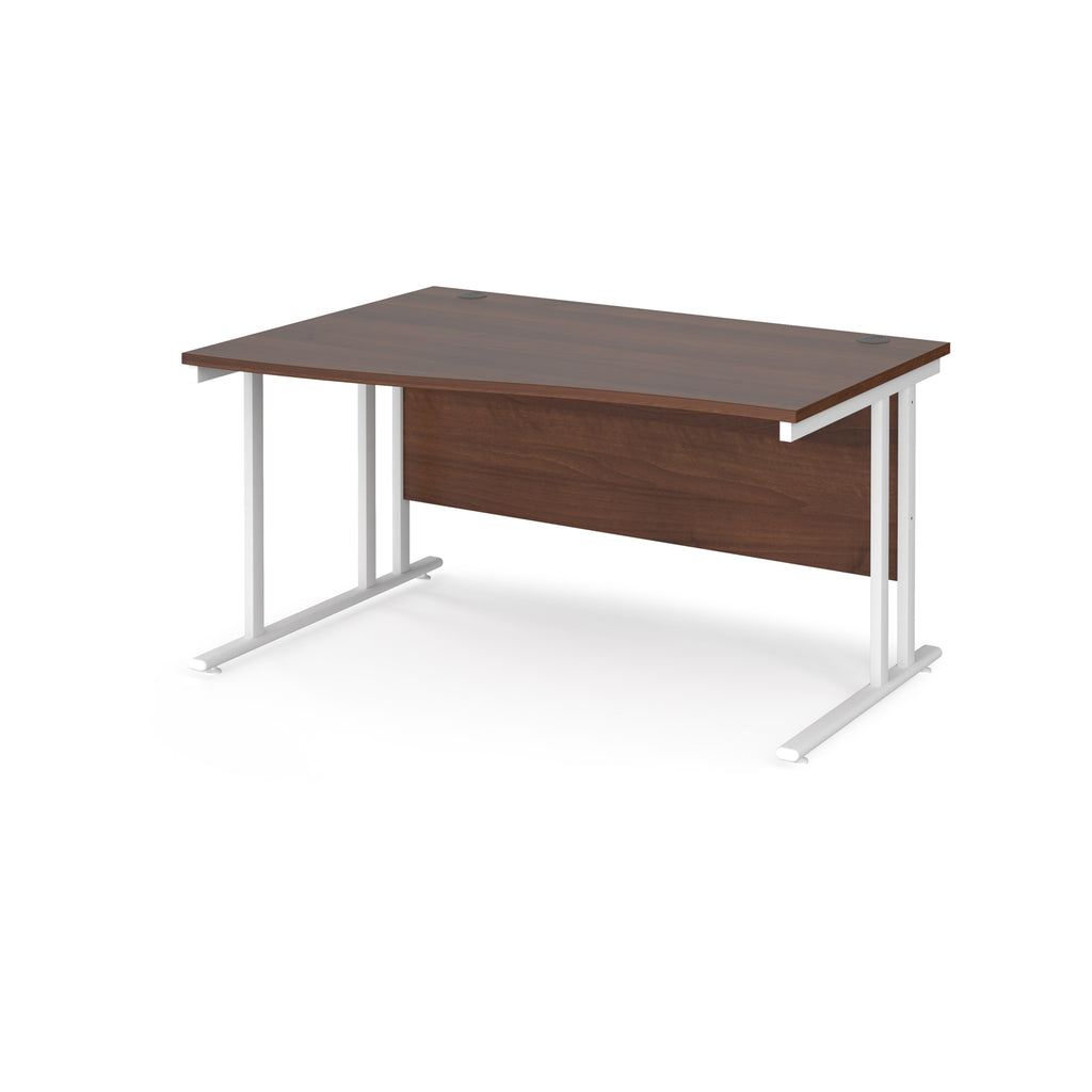 Wave desk with wood-effect top and white metal legs on a white background