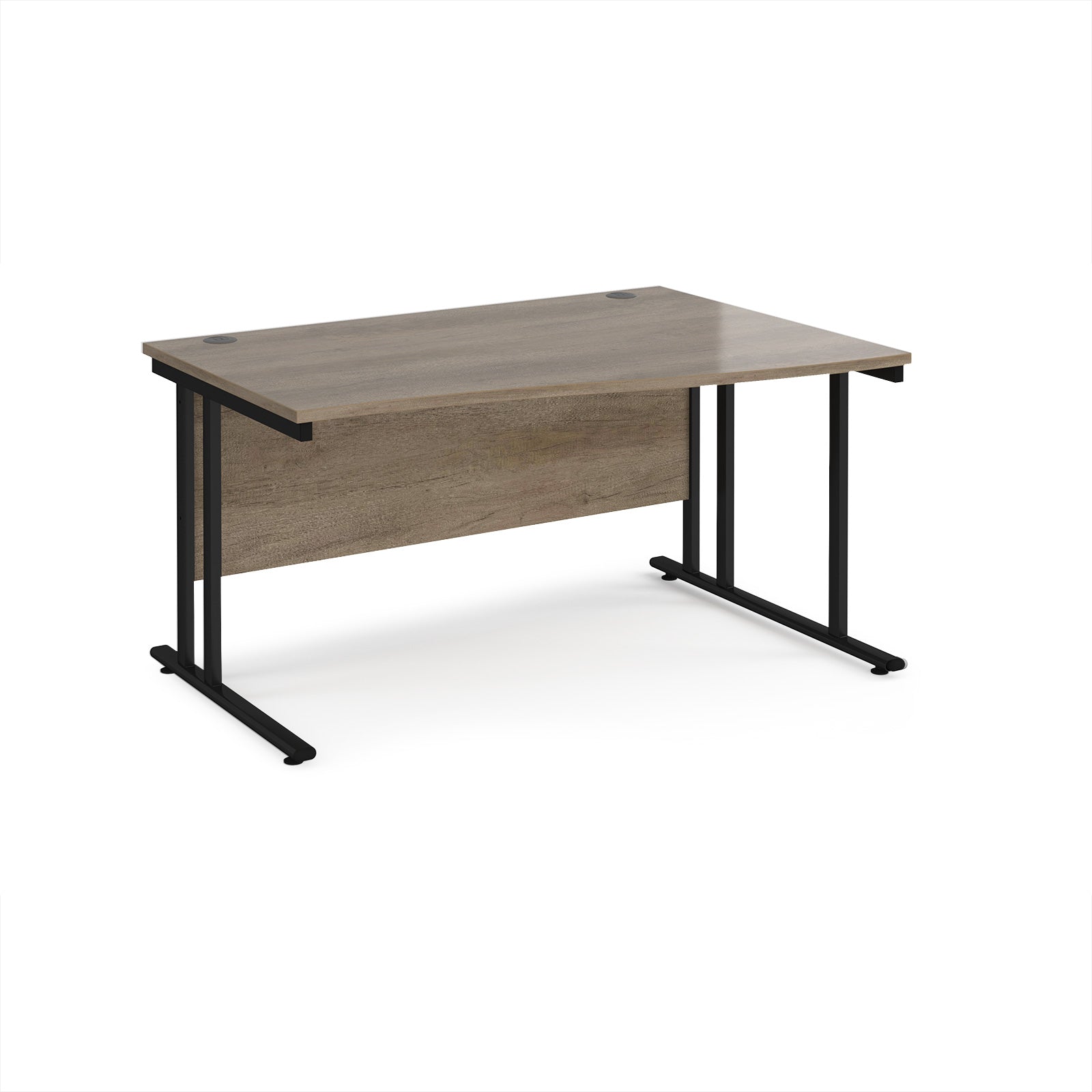 Wave desk with wood-effect top and black metal legs on a white background