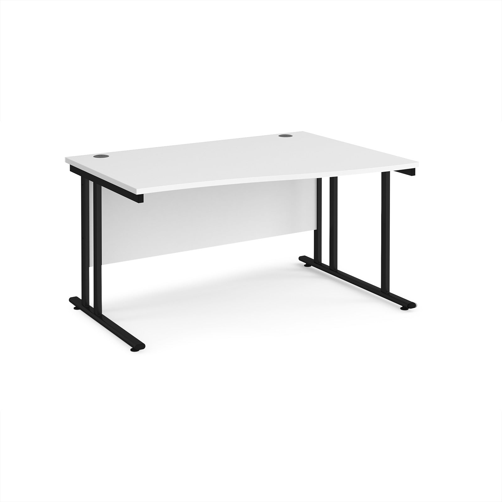 Wave desk with white top and black metal legs on a white background