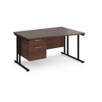 Wave desk with wood-effect top and matching pedestal with black frame on a white background