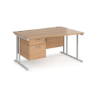 Wave desk with wood-effect top and matching pedestal with white frame on a white background