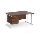 Wave desk with wood-effect top and matching pedestal with white frame on a white background