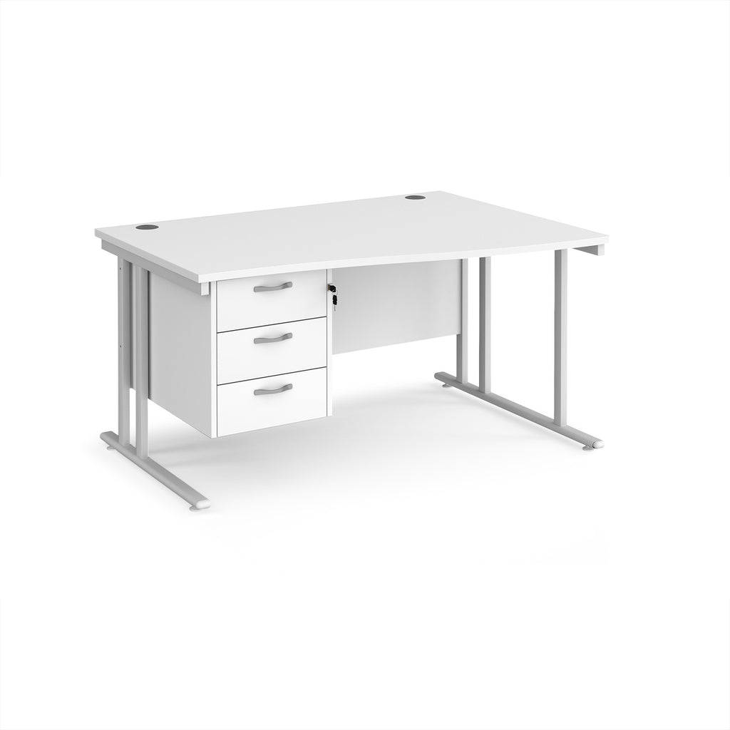 White wave desk with pedestal and metal frame on a white background