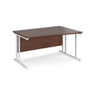 Wave desk with wood-effect top and white metal legs on a white background