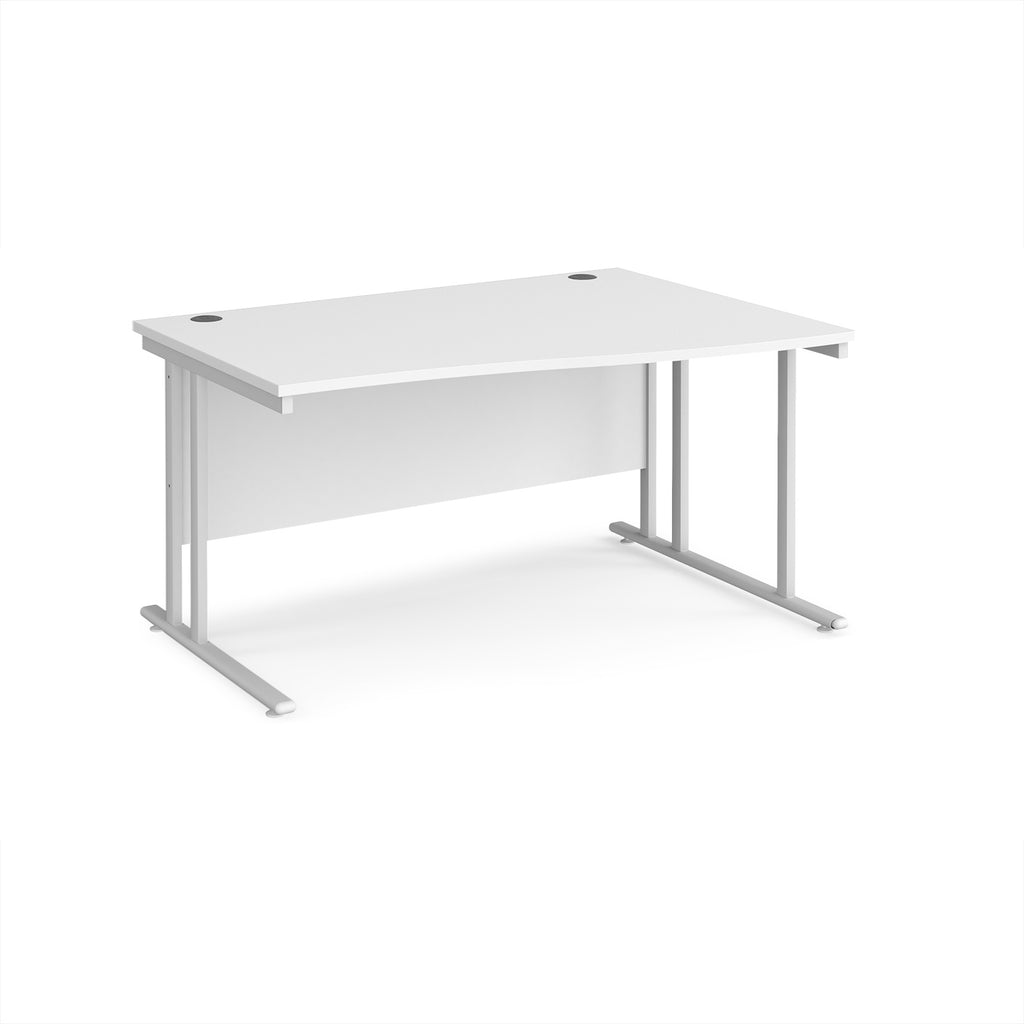 Wave desk with white top and metal legs on a white background