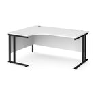 White corner desk with black legs on a white background