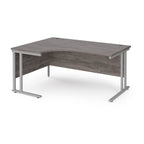 Corner office desk with wooden top and silver metal legs on a white background