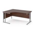 Wooden corner desk with metal legs on a white background