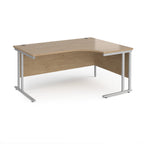 Corner office desk with wooden top and silver metal legs on a white background