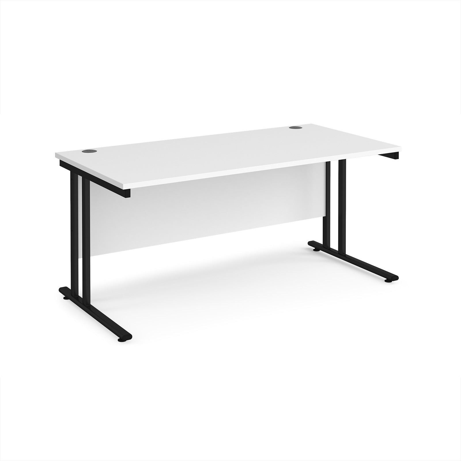 White office desk with black legs on a white background