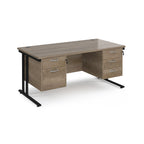 Office desk with wood-effect top and two matching pedestals with black frame on a white background