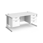 Office desk with white top and two matching pedestals with silver frame on a white background