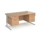 Office desk with wood-effect top and two matching pedestals with white frame on a white background
