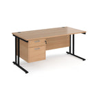 Wooden office desk with two drawers and black legs on a white background