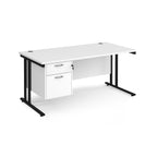 White office desk with black legs and fixed pedestal on a white background