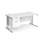 Wooden office desk with two drawers and metal legs on a white background