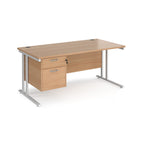 Wooden office desk with two drawers and metal legs on a white background