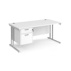 Wooden office desk with two drawers and metal legs on a white background