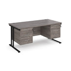 Office desk with grey wood-effect top and two matching pedestals with black frame on a white background