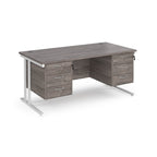 Office desk with grey wood-effect top and two matching pedestals with white frame on a white background