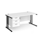 White office desk with black legs and fixed pedestal on a white background