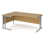 Wooden corner desk with metal legs on a white background