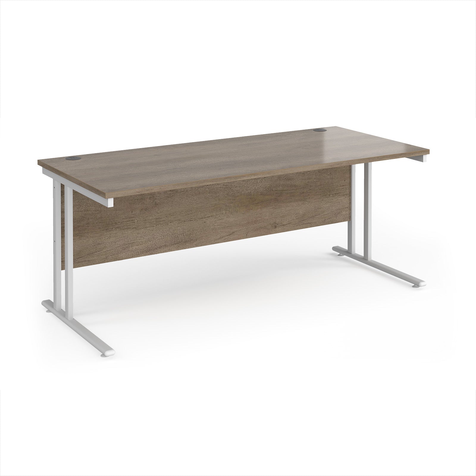 Wooden desk with metal legs on a white background