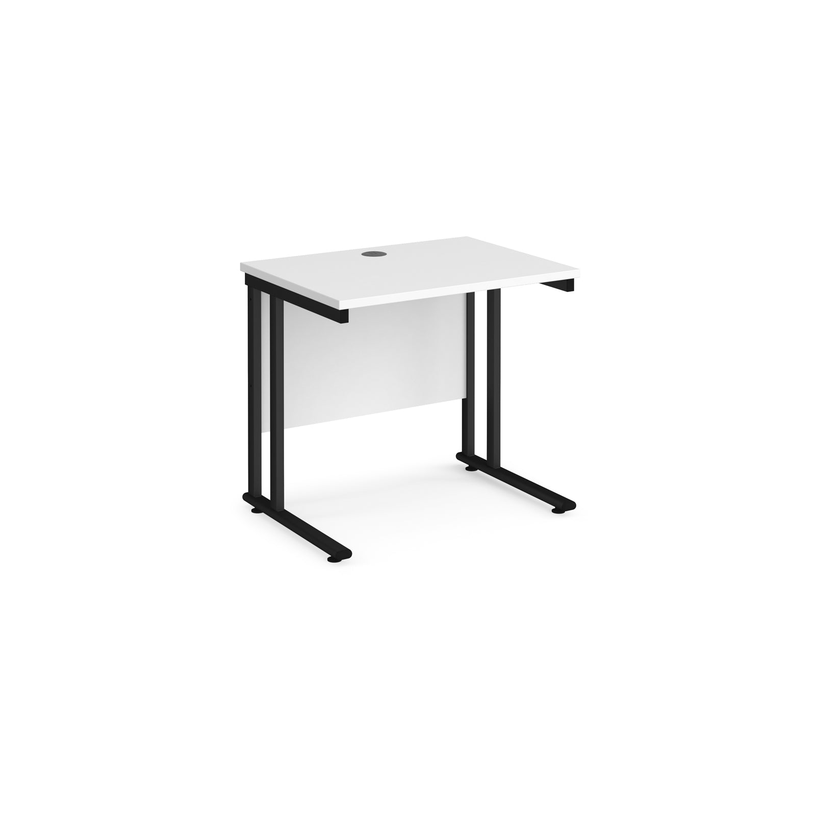 White office desk with black legs on a white background