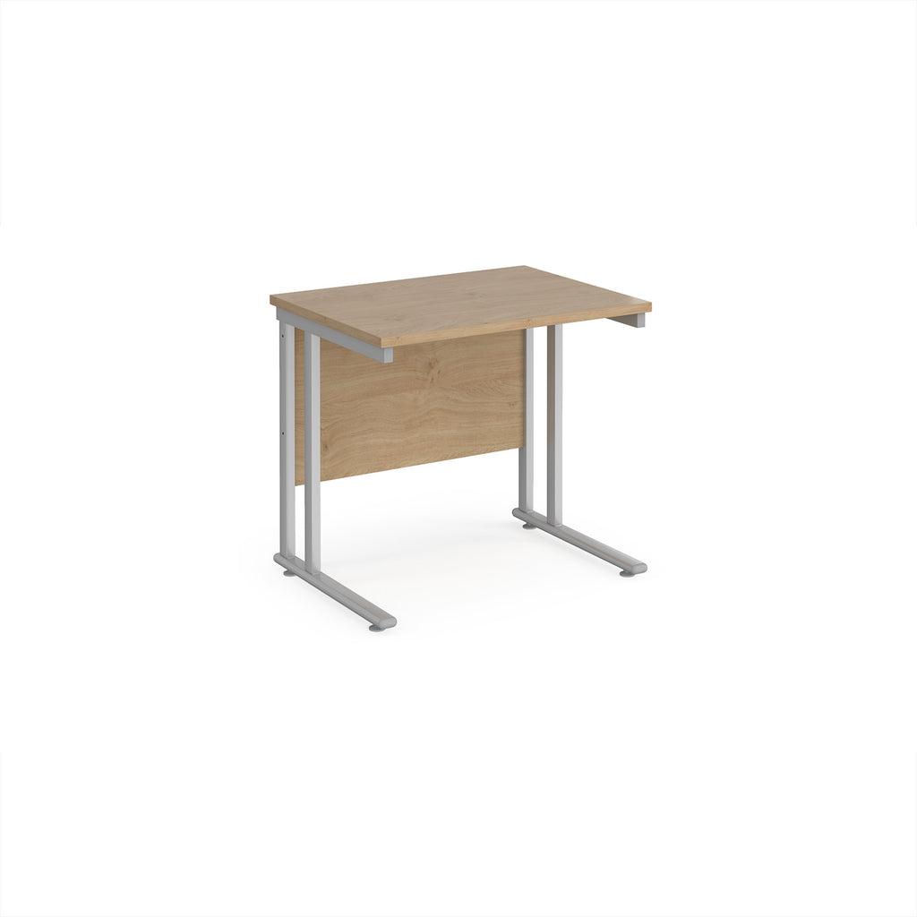 Wooden desk with metal legs on a white background