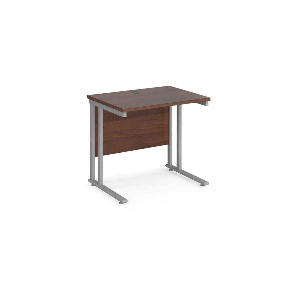 Wooden desk with metal legs on a white background