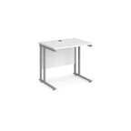 White office desk with silver legs on a white background