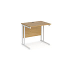Wooden desk with white metal legs on a white background