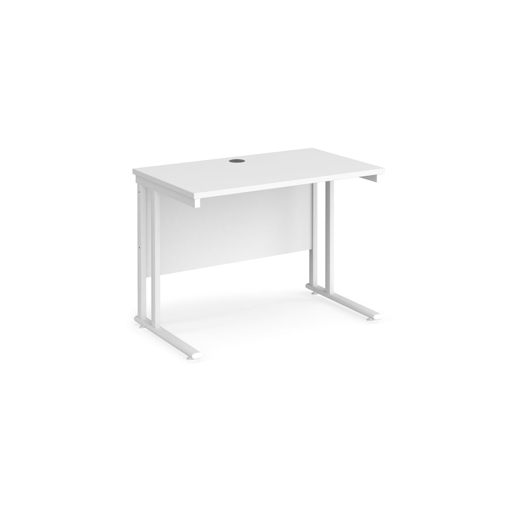 White office desk with slanted legs on a white background