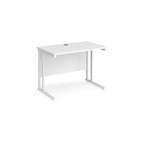 White office desk with slanted legs on a white background