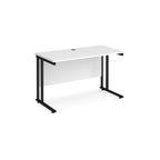 White office desk with black legs on a white background