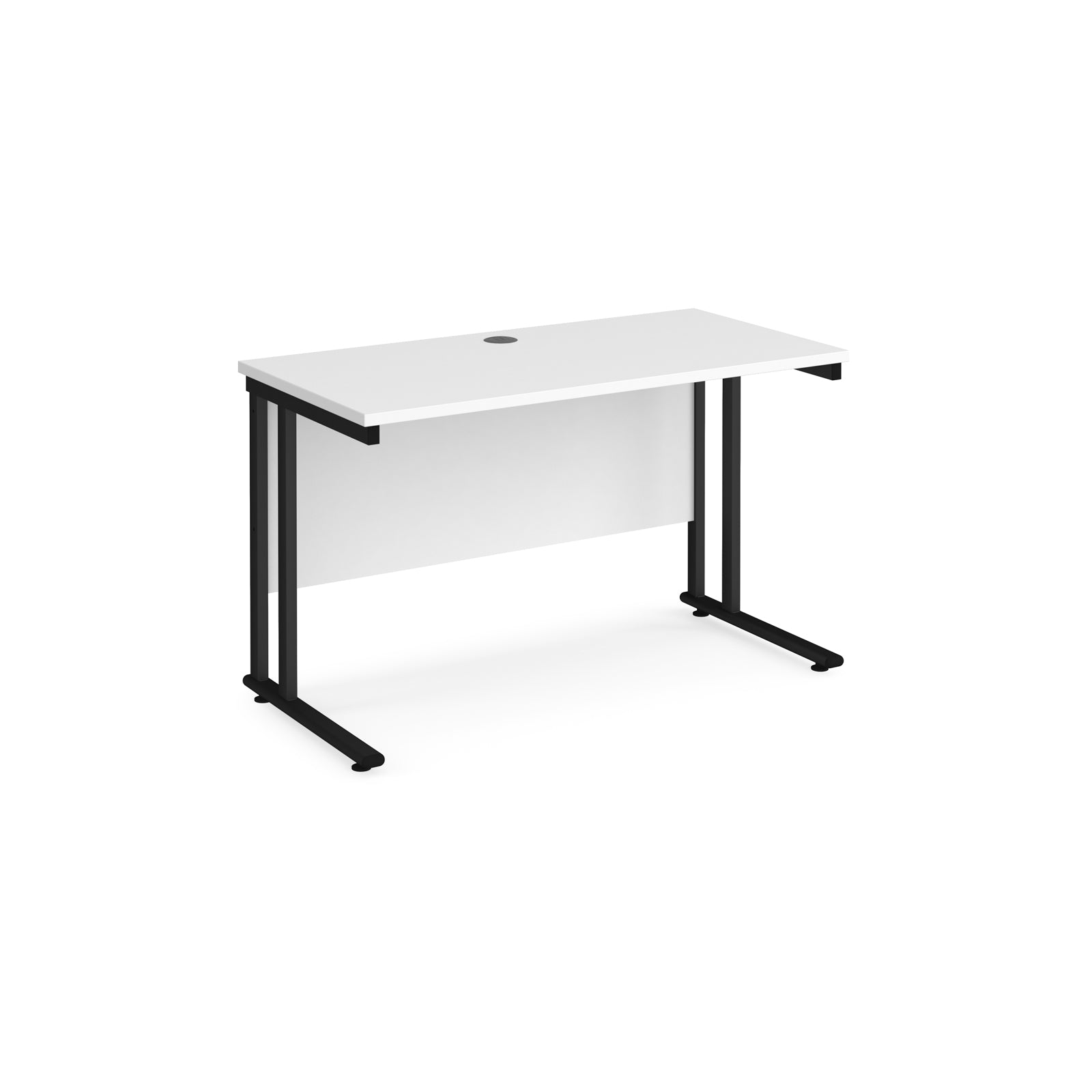 White office desk with black legs on a white background