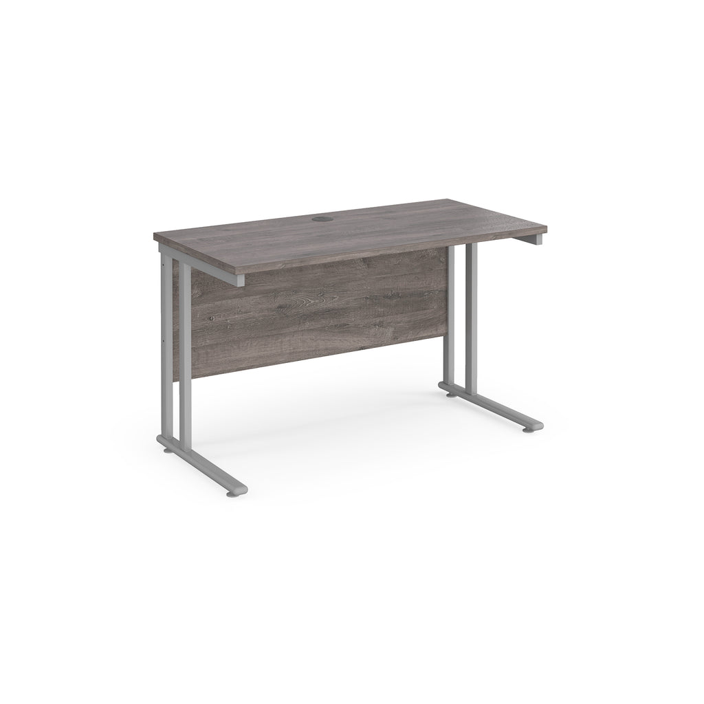 Wooden desk with metal legs on a white background