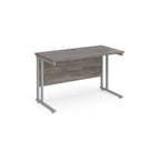Wooden desk with metal legs on a white background